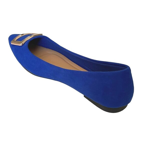 BAMBOO Pointy Toe Sleek Gold Buckle Ballet Flats Women's Slip-On Suede Shoes - Picture 6 of 7